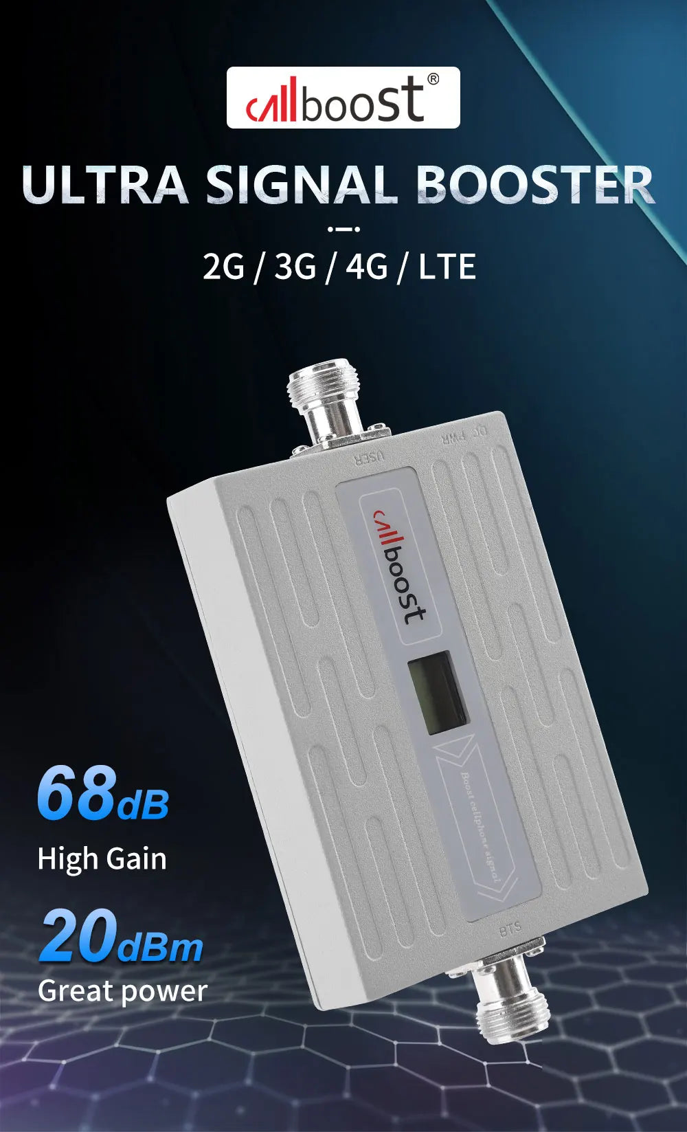 Callboost 4G LTE B5 Cellular network Phone Network Transceiver 850MHz Cell Phone Amplifier repeater 68dB 20dBm signal enhancer