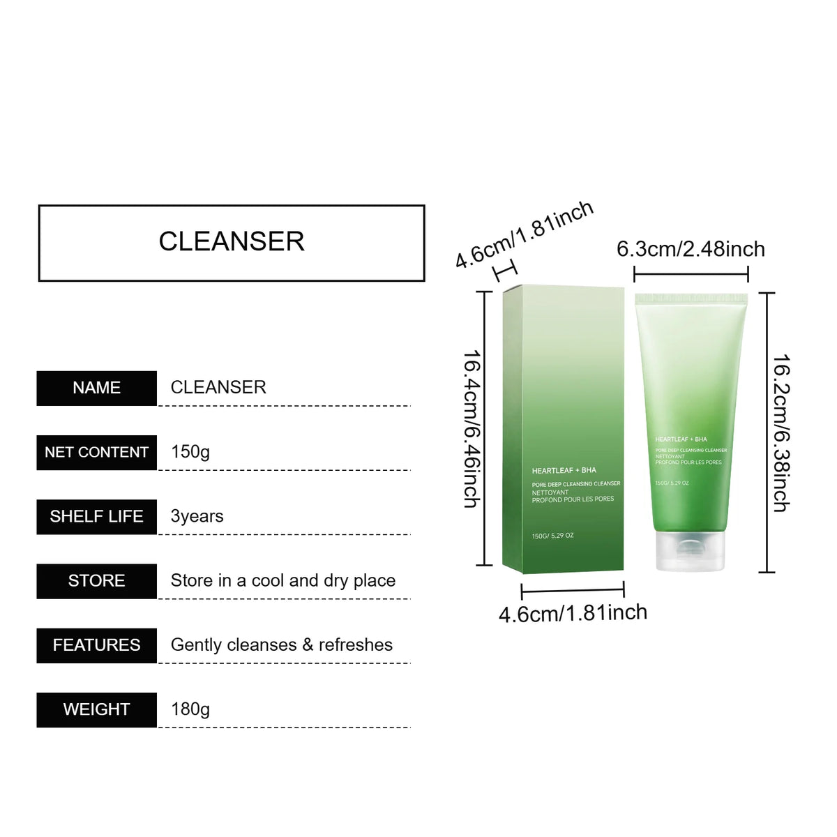Heartleaf BHA Foaming Facial Cleanser Rich Creamy Foam Gentle Exfoliation Oil Control Unclog Pores Refreshing Daily Skin Care