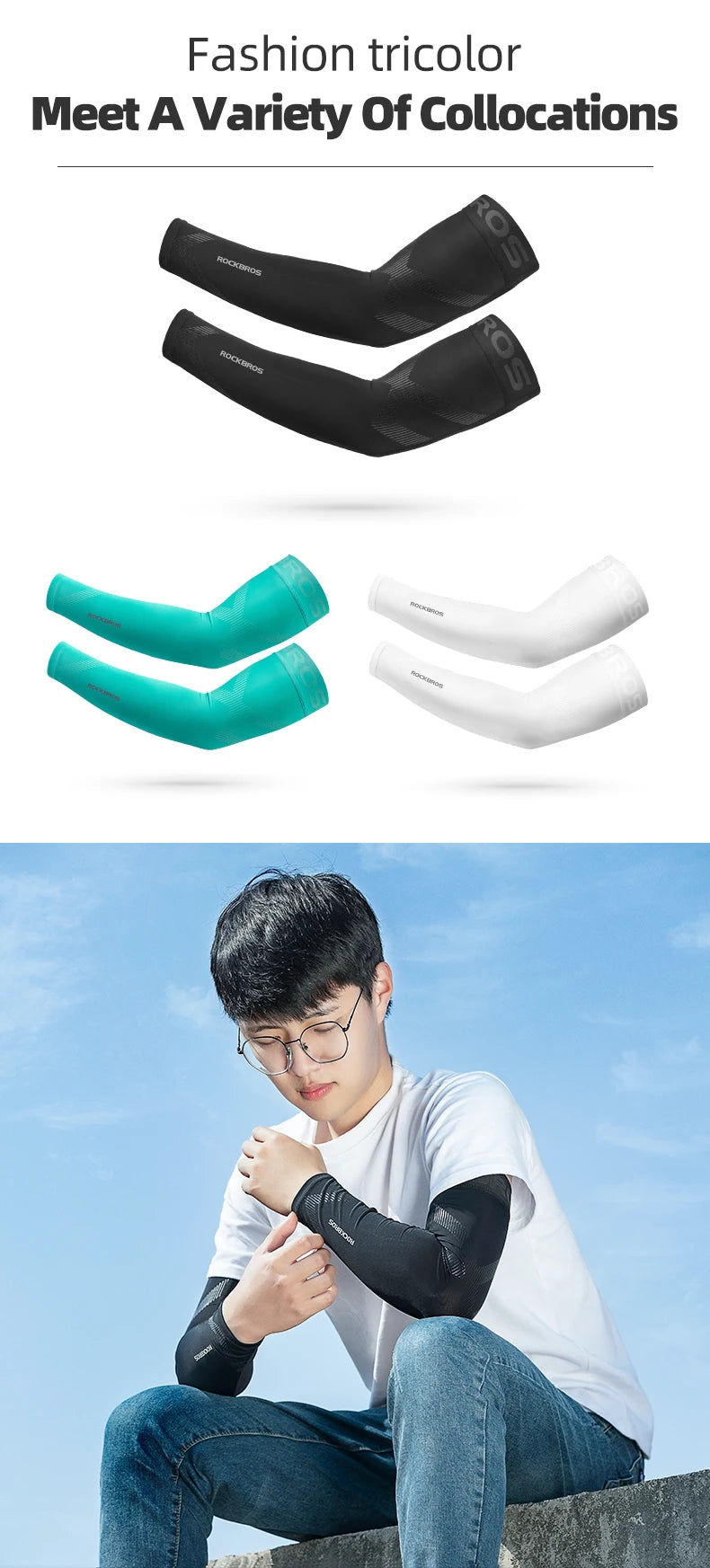 ROCKBROS Ice Silk Cycling Arm Sleeves Breathable Basketball Running Camping Summer Sports Arm Sleeves Bike Bicycle Arm Warmers