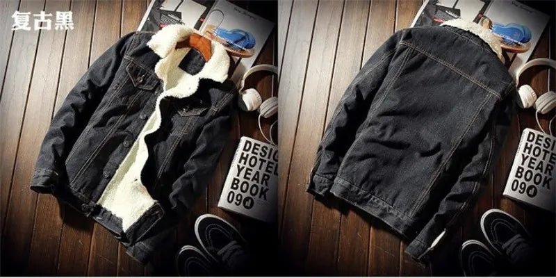 Denim Jacket Men Winter Streetwear Fashion Turn Down Fur Collar Windbreaker Cowboy Jackets Men's Outwear Hip Hop Jeans Coats 6XL