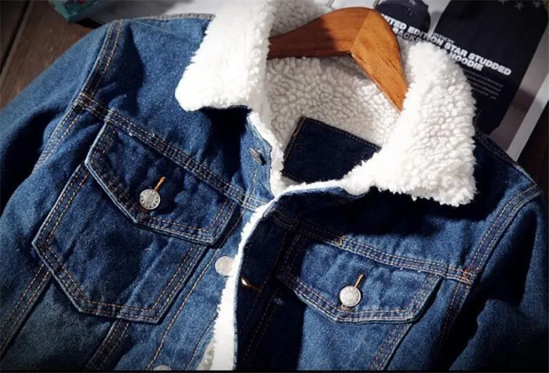 Denim Jacket Men Winter Streetwear Fashion Turn Down Fur Collar Windbreaker Cowboy Jackets Men's Outwear Hip Hop Jeans Coats 6XL