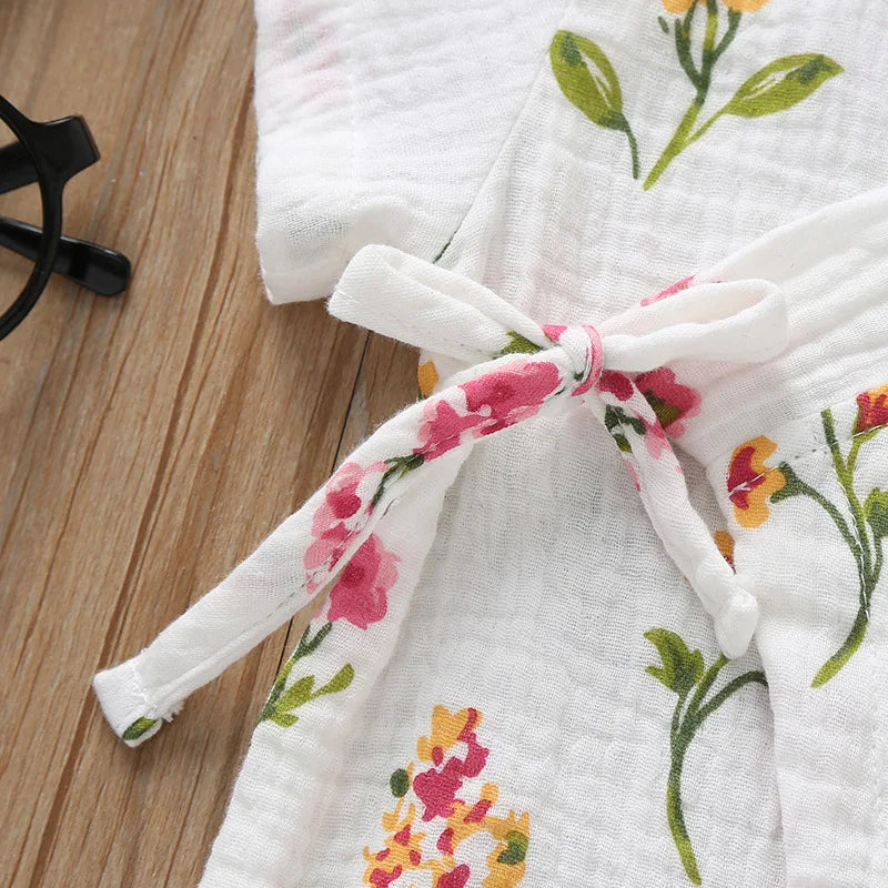 0-18M Summer Baby Girl Boys Clothing Rompers Jumpsuit Short-sleeved Floral Print Cute Soft Newborn Infant Baby Kimono Playwear