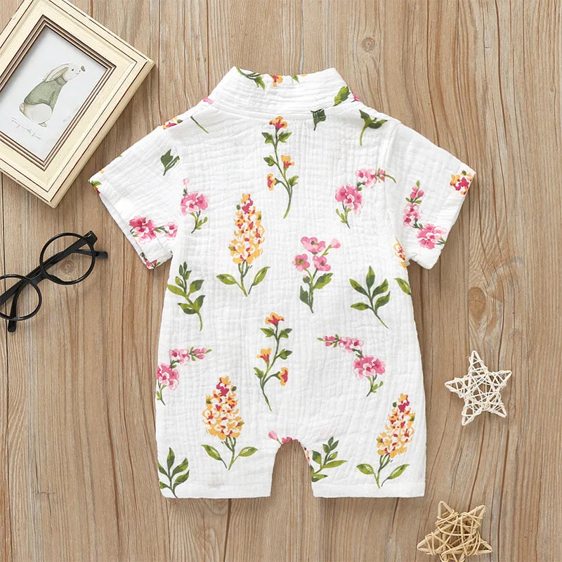 0-18M Summer Baby Girl Boys Clothing Rompers Jumpsuit Short-sleeved Floral Print Cute Soft Newborn Infant Baby Kimono Playwear
