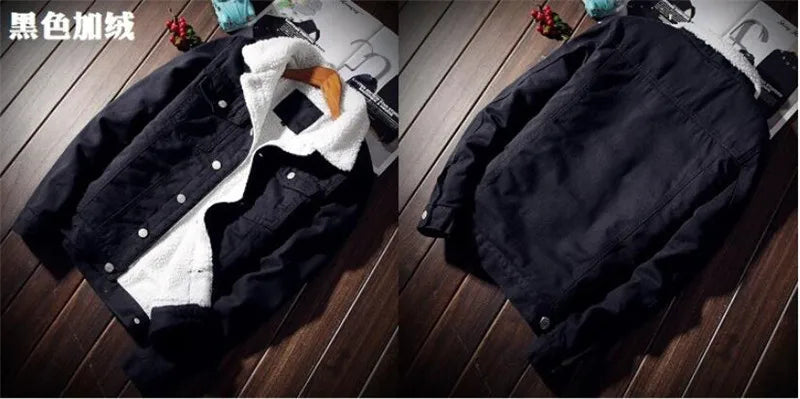 Denim Jacket Men Winter Streetwear Fashion Turn Down Fur Collar Windbreaker Cowboy Jackets Men's Outwear Hip Hop Jeans Coats 6XL
