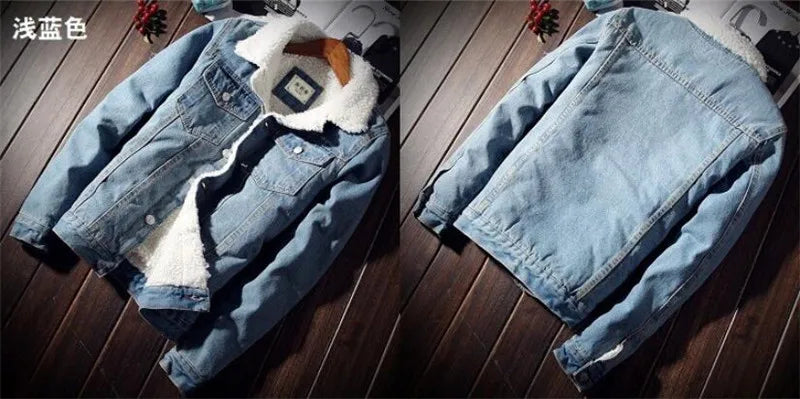 Denim Jacket Men Winter Streetwear Fashion Turn Down Fur Collar Windbreaker Cowboy Jackets Men's Outwear Hip Hop Jeans Coats 6XL