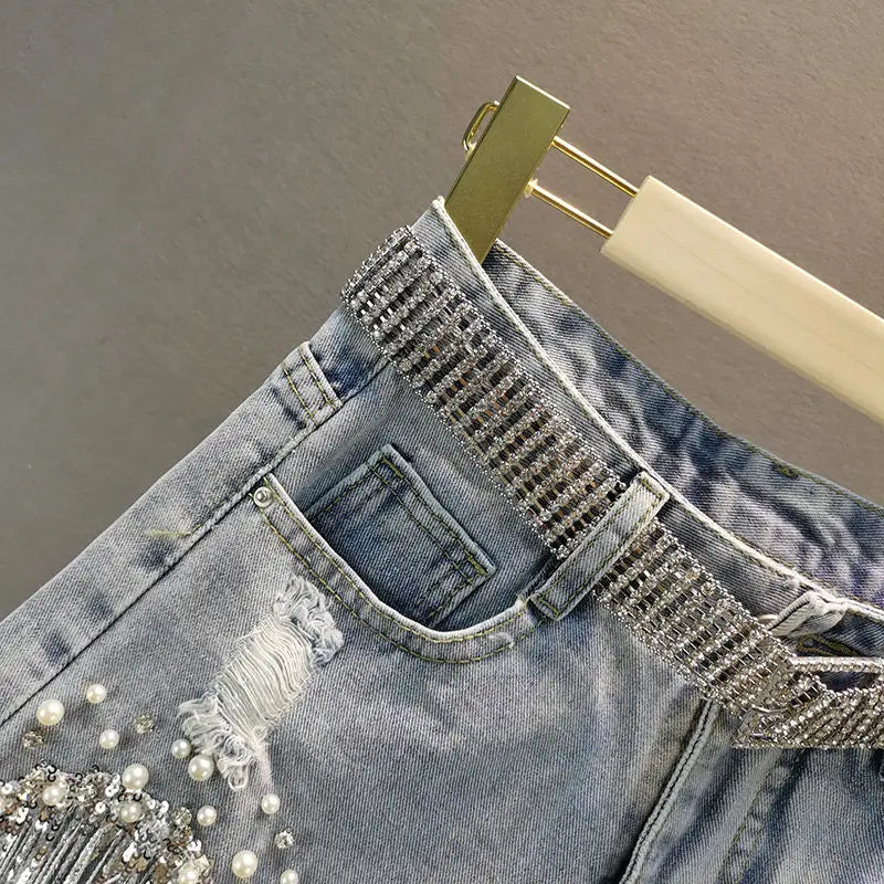 Women's High-Waist Wide-Leg Denim Shorts