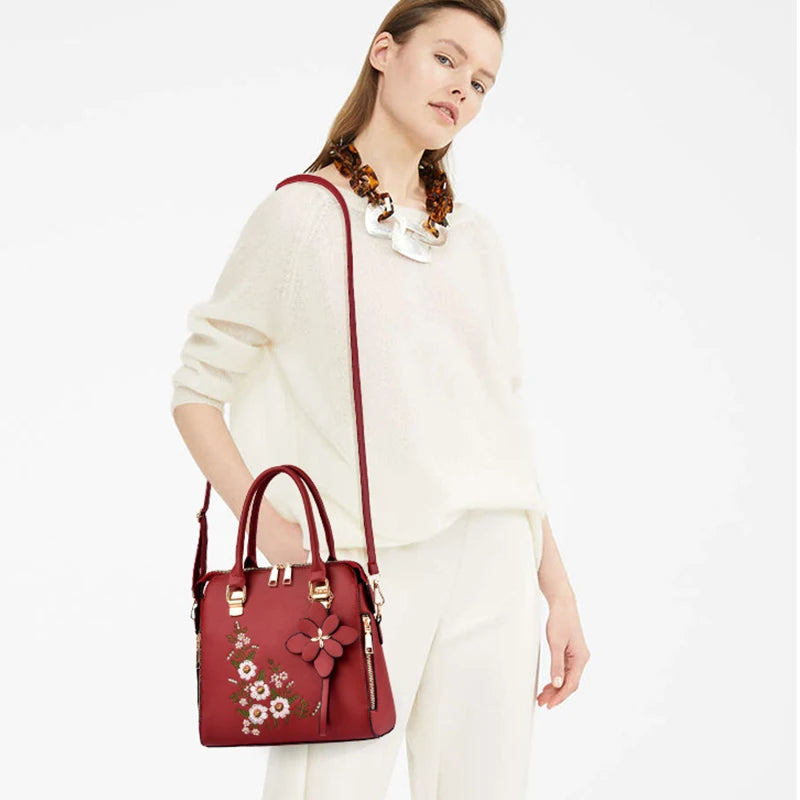 Yogodlns Luxury Embroidery Handbag For Women PU Leather Tassel Crossbody Bag Designer Handle Bag Brand Female Shoudler Bag bolso