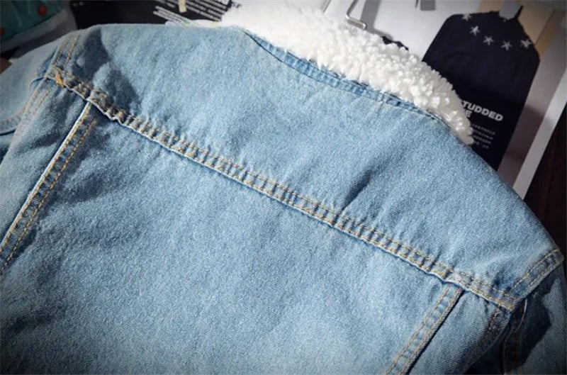 Denim Jacket Men Winter Streetwear Fashion Turn Down Fur Collar Windbreaker Cowboy Jackets Men's Outwear Hip Hop Jeans Coats 6XL