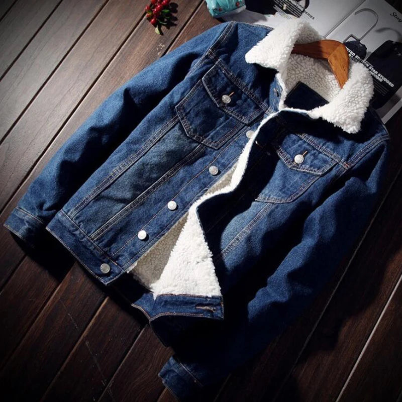 Denim Jacket Men Winter Streetwear Fashion Turn Down Fur Collar Windbreaker Cowboy Jackets Men's Outwear Hip Hop Jeans Coats 6XL