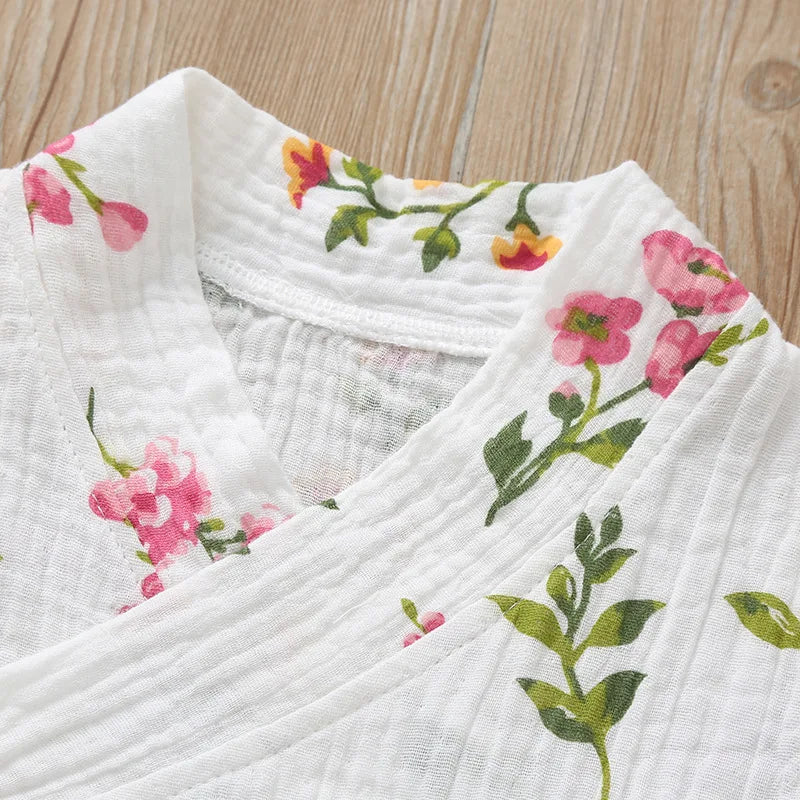0-18M Summer Baby Girl Boys Clothing Rompers Jumpsuit Short-sleeved Floral Print Cute Soft Newborn Infant Baby Kimono Playwear