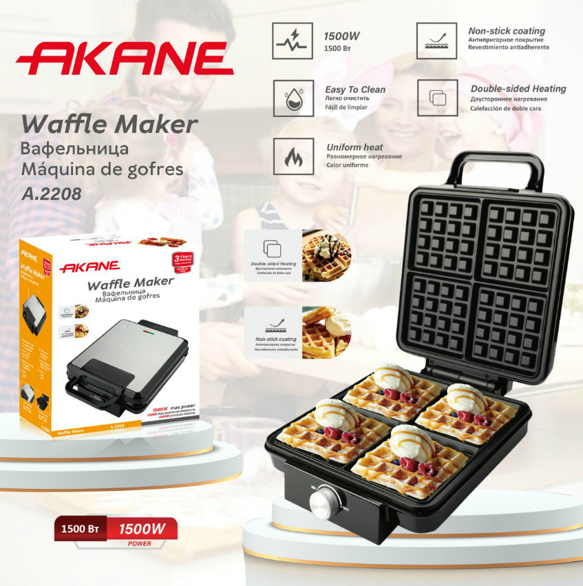 4-Slice Belgian Waffle Maker 1500W Double Heating Non-Stick Egg Cake Oven Pancake Egg Waffle Cake Machine Temperature Control