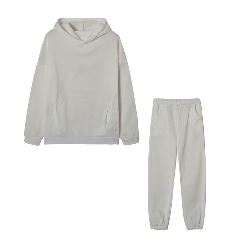 Monochrome Hooded Hoodie Set Casual European American Fashion 2-Piece Autumn Winter Hot Selling New Style