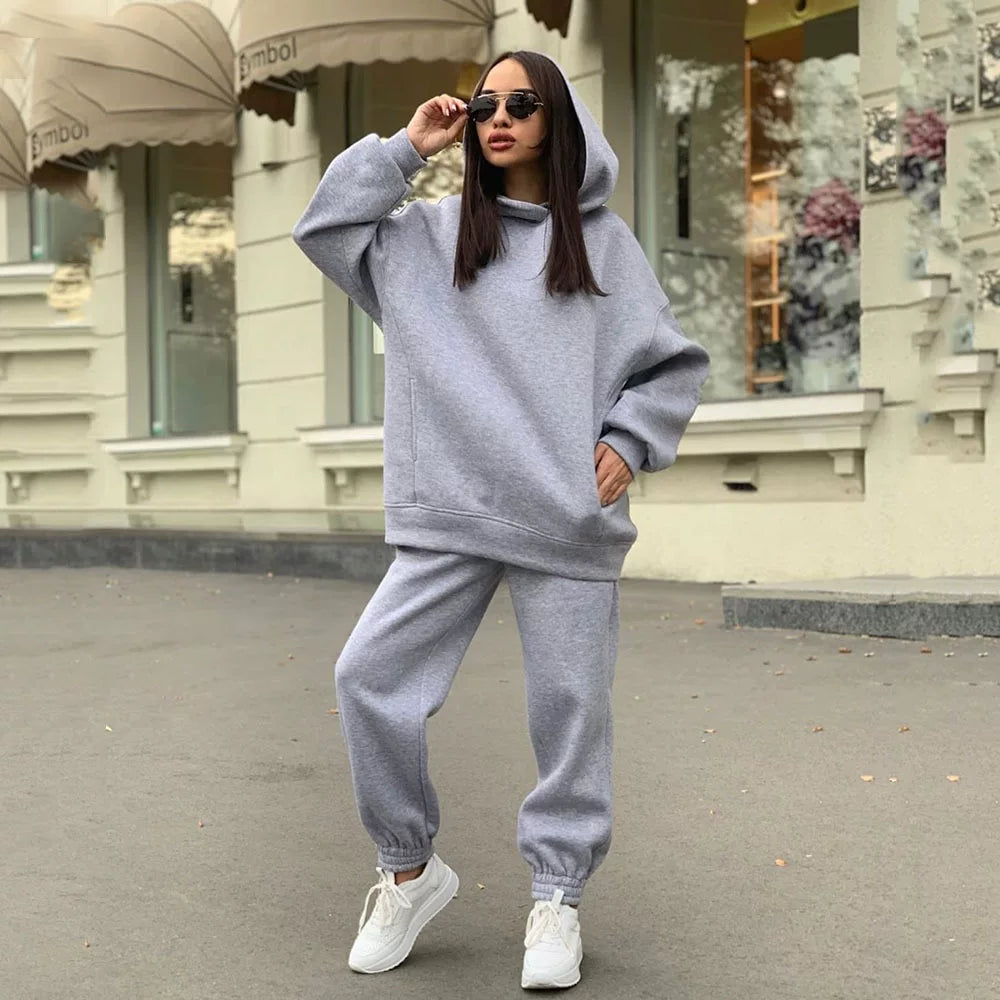 Monochrome Hooded Hoodie Set Casual European American Fashion 2-Piece Autumn Winter Hot Selling New Style