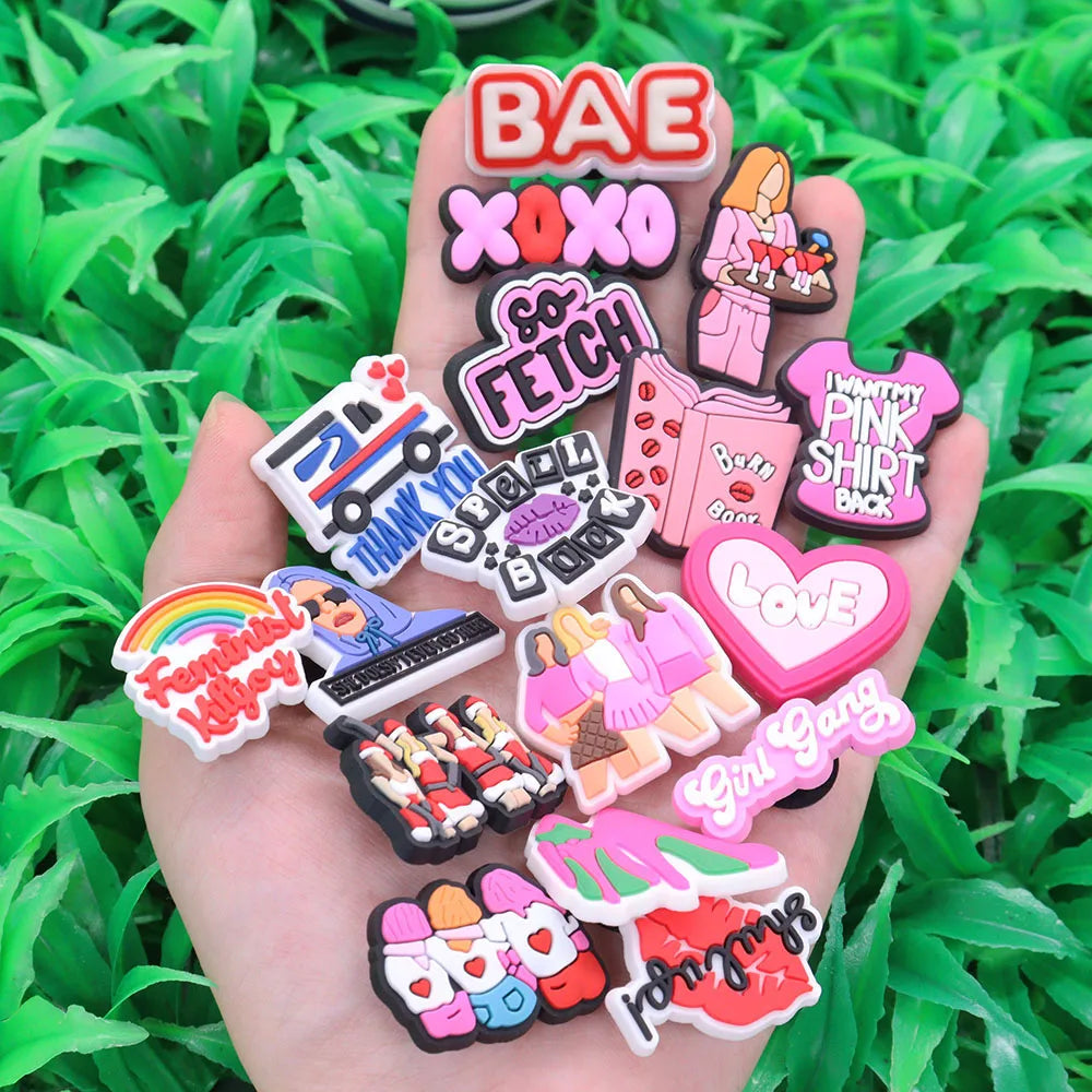 1-35PCS PVC Shoe Charms Limit Dose Not Exist Cool Libra Girls Thank You Love Feminist Buckle Clog Hole Slipper Decoration