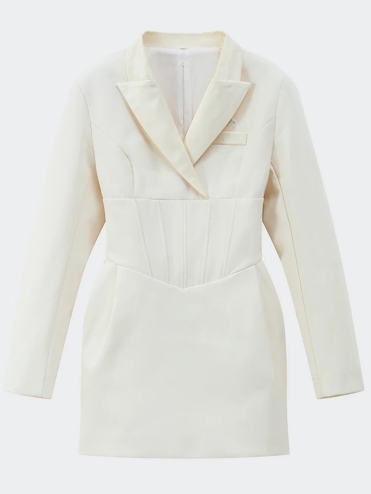 Women Solid Waist-cinching Blazer Mini Dress Chic Full Sleeve V-neck Slim Dresses Sexy 2026 Lady Daily Commute Office Vestidos