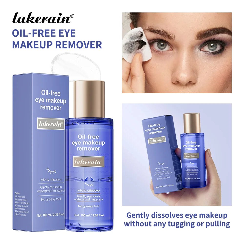 Lakerain Eye Makeup Remover 100ml Oil-Free Soothing Ingredients Gently Dissolves Eye Makeup No Stinging Safe for Sensitive Eyes