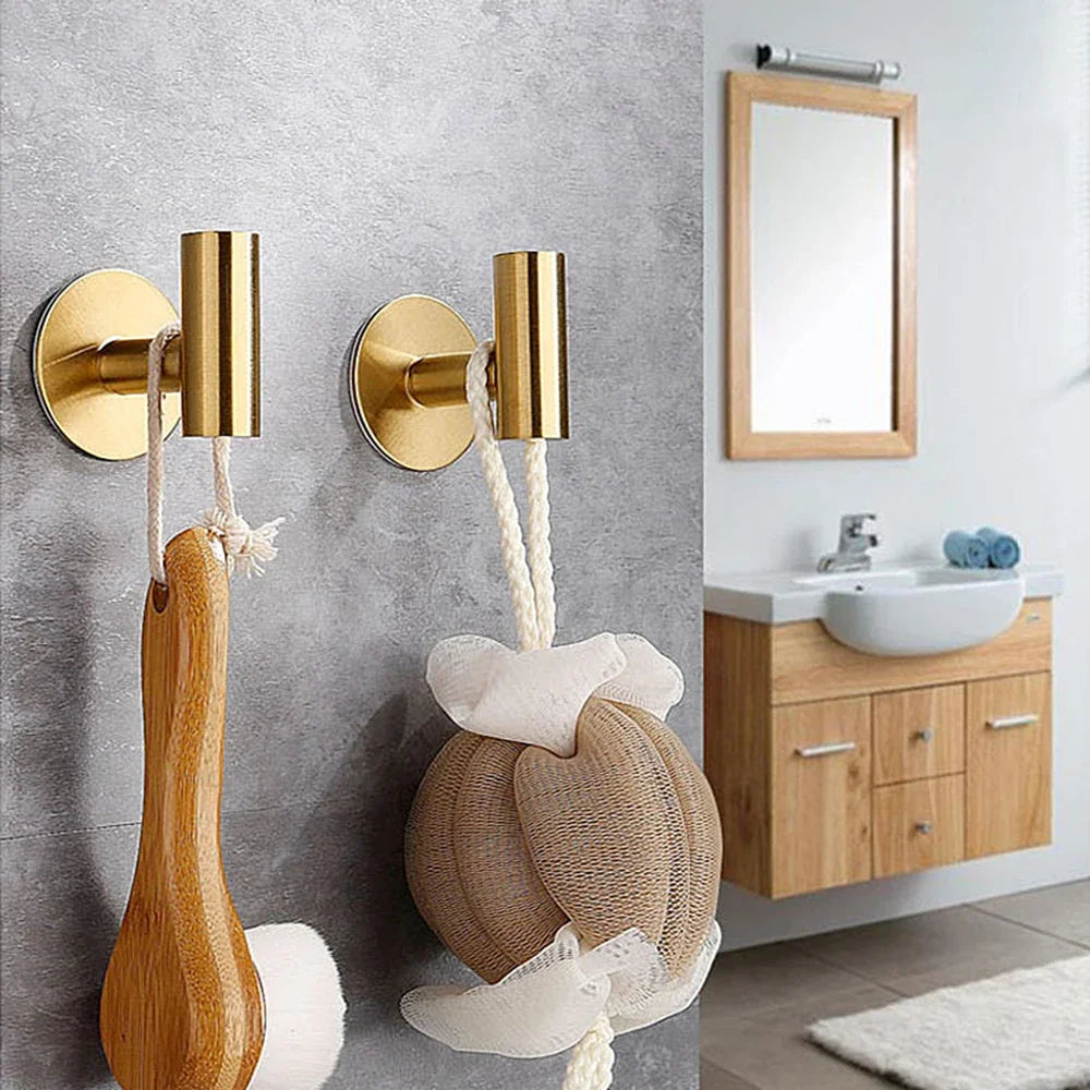 2PCS Adhesive Wall Hook Stainless Steel Robe Sticker Hooks Towel Coat Key Pants Hangers Bathroom Kitchen Storage Accessories