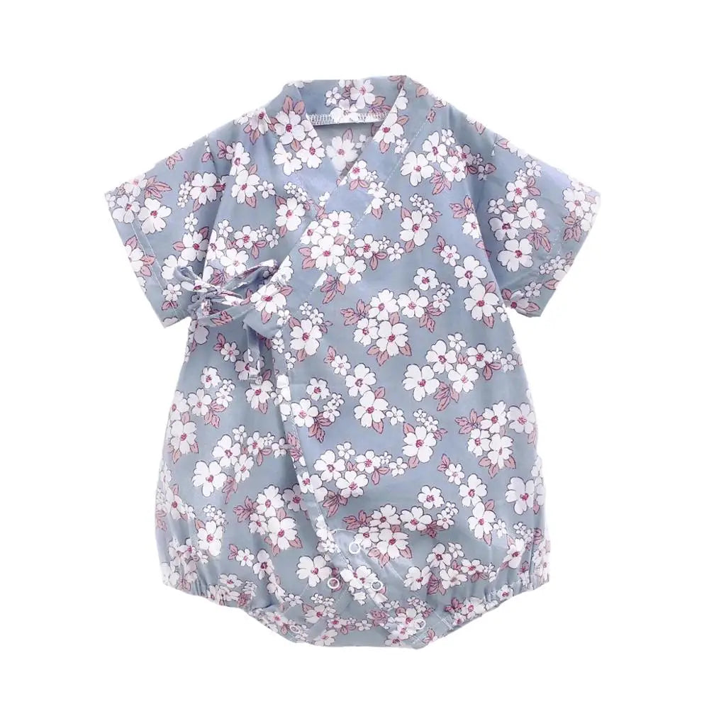 0-18M Summer Baby Girl Boys Clothing Rompers Jumpsuit Short-sleeved Floral Print Cute Soft Newborn Infant Baby Kimono Playwear