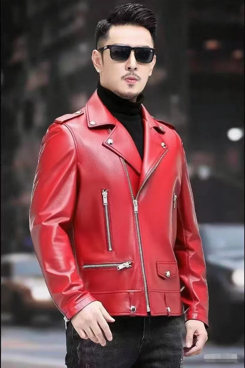 New Fashion Autumn Winter Men Solid Color Long Sleeve Zipper Slim Simple Trendy Faux Leather Coats Male Streetwear Top Clothes