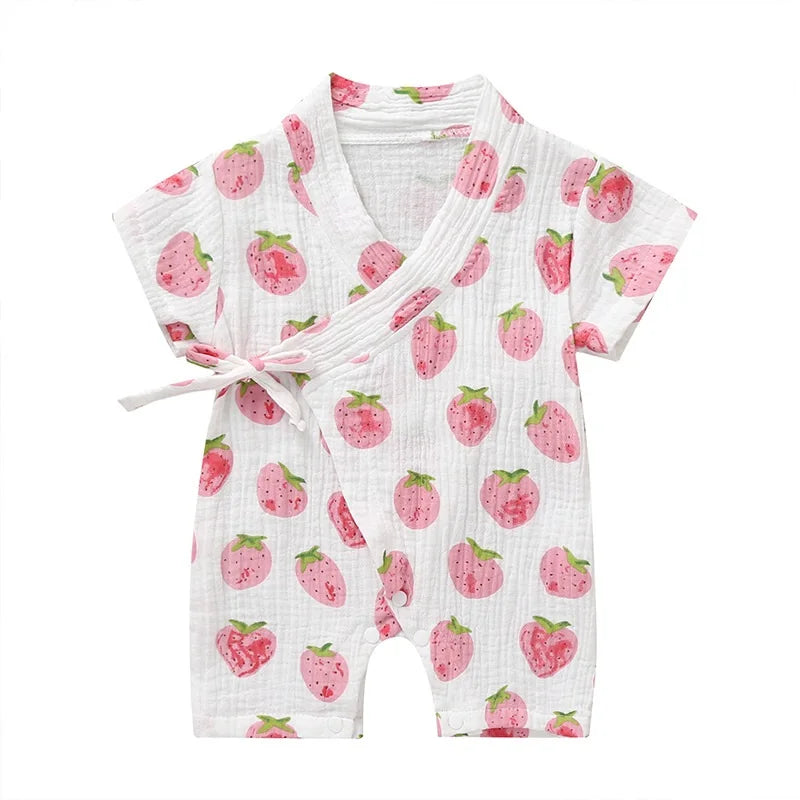 0-18M Summer Baby Girl Boys Clothing Rompers Jumpsuit Short-sleeved Floral Print Cute Soft Newborn Infant Baby Kimono Playwear