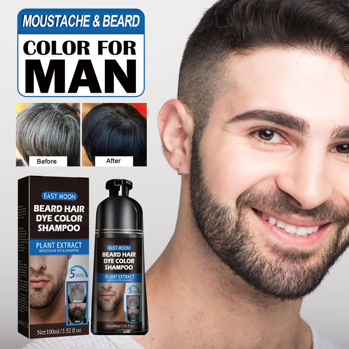 Natural Beard Dye Shampoo Permanent Repair White Grey Hair Removal Instant Mustache Dying Blacking Fast Beard Coloring for Men