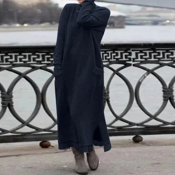 Women's Maxi Dress Autumn Winter Fashion New Style Elegant Loose Long Sleeve Hoodie Retro Casual Thick Warm Dresses For Women