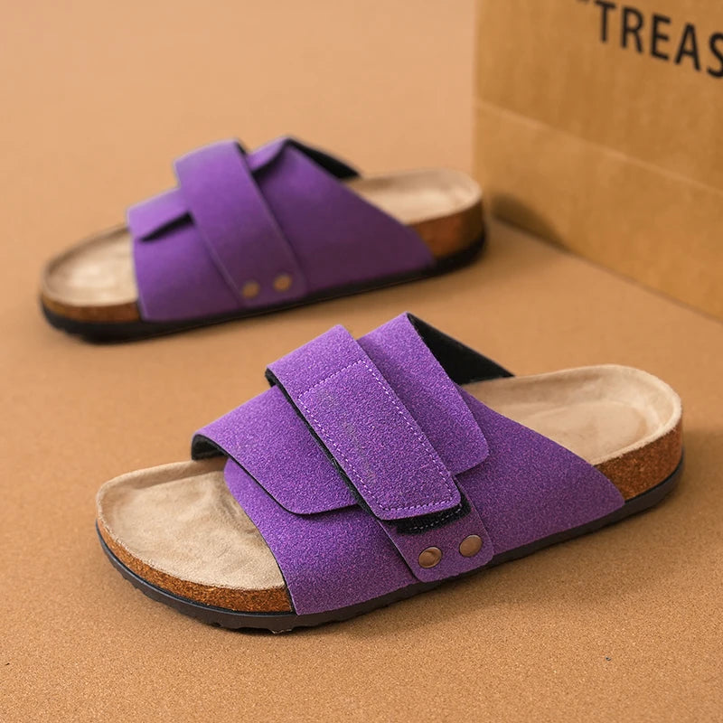 Men Women Clogs Suede Leather Cork Slippers Comfort Footbed Adjustable Open Shoes Slide Sandals Indoor Home Outdoor for Couples