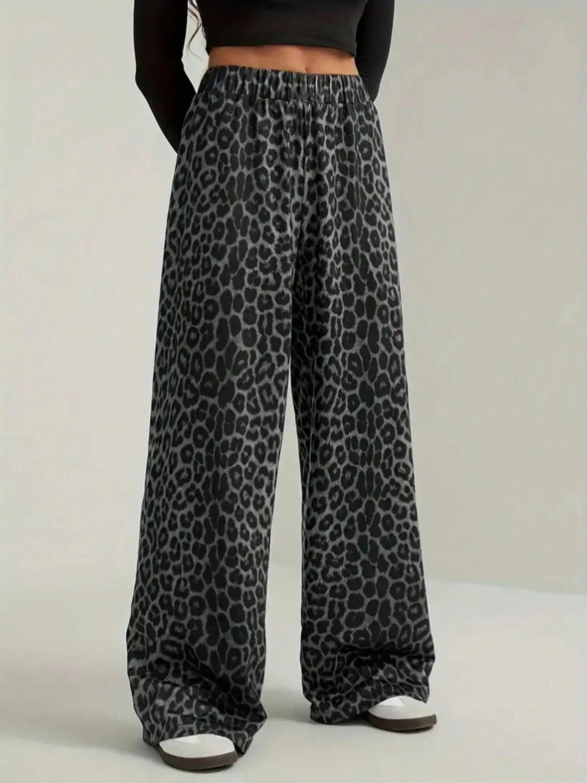 2026 New Leopard Print Pants Women Elasticity High Waist Loose Wide Leg Pants Women Fashion High Street Straight Casual Pants