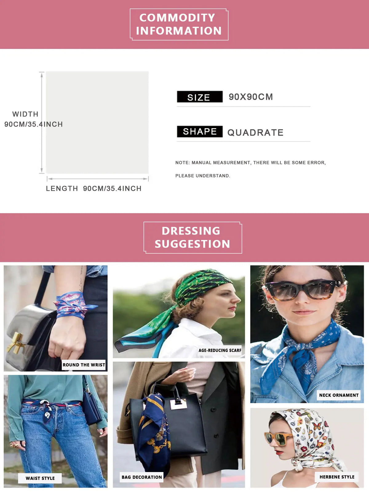 90 cm Printed Silk Scarf – Hair & Neck Wrap