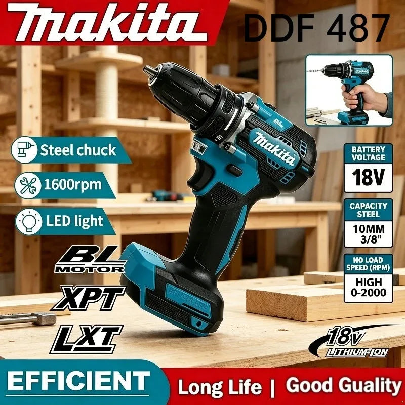Makita DDF487 18V Wireless Brushless Drill Driver Light Lithium Equipment For Workshop Drilling And Fastening Tasks