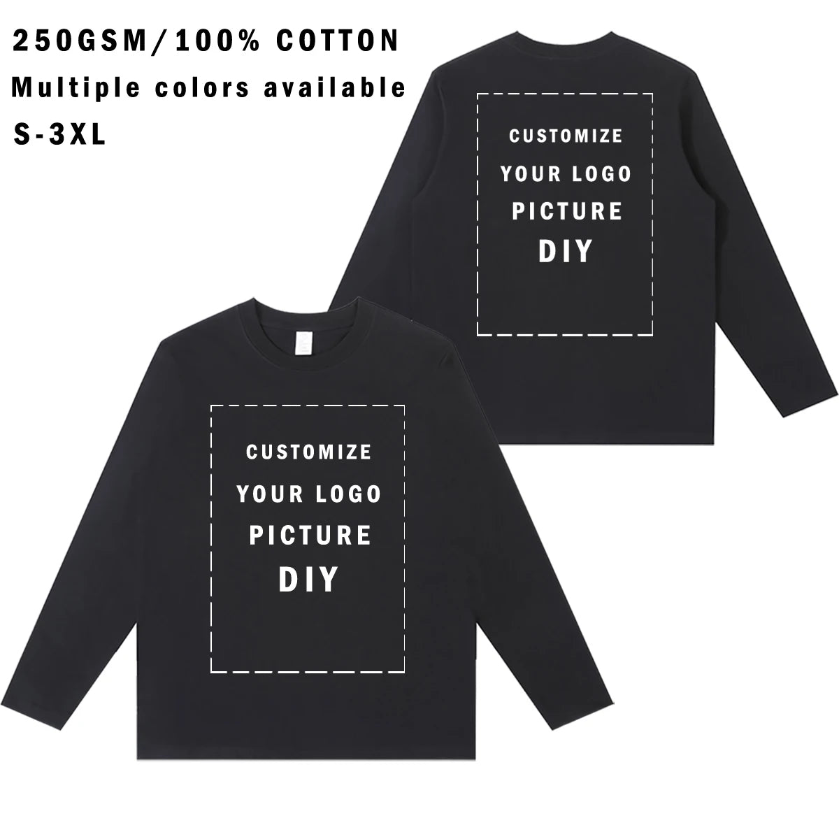 DIY Customize Long Sleeve T-Shirt Fashion T-Shirt Men Women Your Logo/Picture 100% Cotton Oversized Autumn Winter Tops