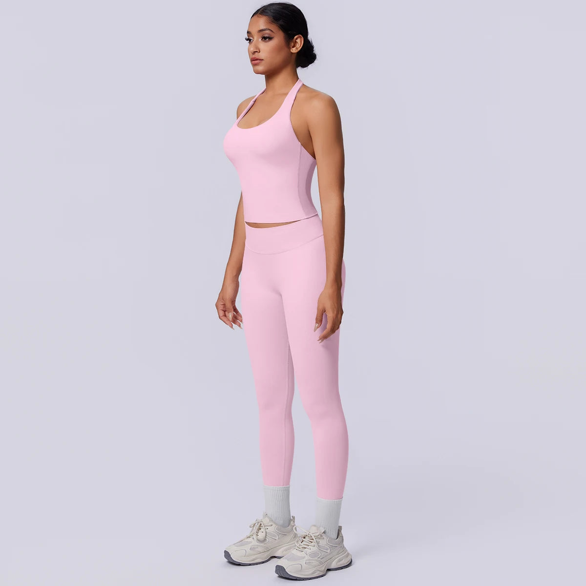 2PCS Woman Yoga Set Solid Color Sexy Fitness Top Summer Gym Workout High Stretch Female Pants Sports Fitness Clothing Yoga Set