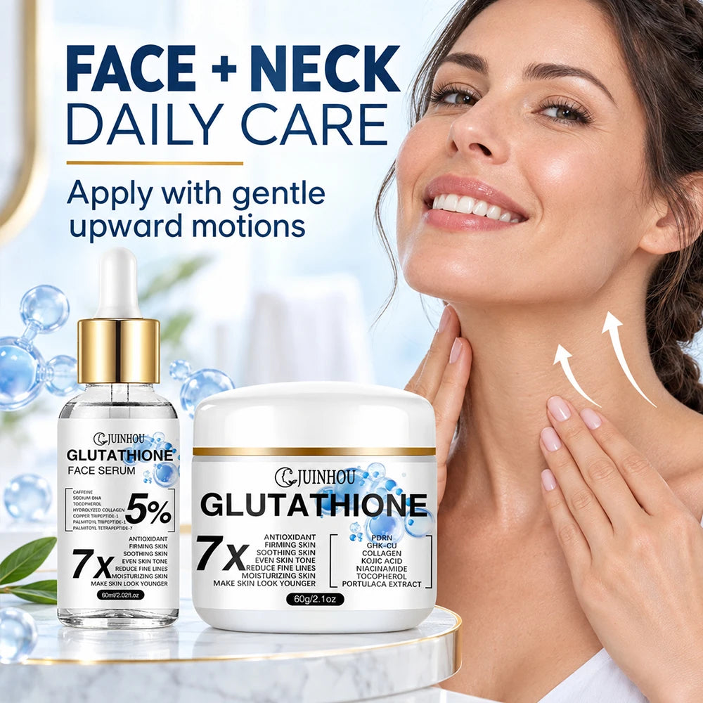 JUINHOU Glutathione Facial Cream Serum Set Antioxidant Brightening Even Skin Tone Moisturizing Suitable For Daily Facial Care