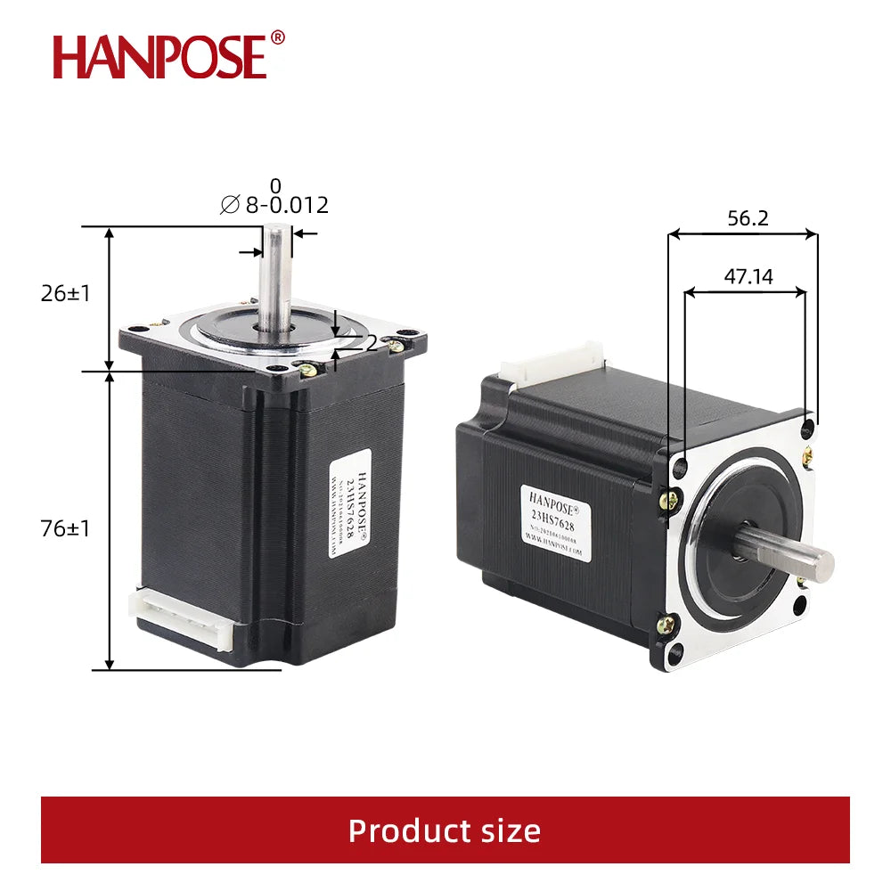 HANPOSE 23 Stepper Motor, Model 23HS4128 23HS5128 23HS5628 23HS7628, Shaft Diameter 8mm, Four-Wire System, 57 Series Motor.