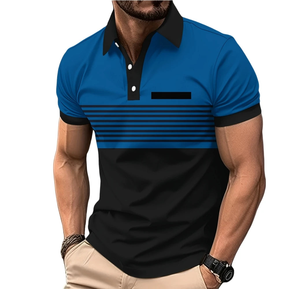 Summer T Shirts for Men 2024 Short Sleeve Men's Clothing Collar 3D Printing Plain Shirt Striped Polo Tees Fashion Pullover Tops