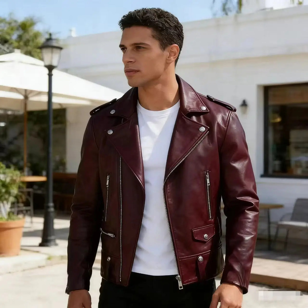 New Fashion Autumn Winter Men Solid Color Long Sleeve Zipper Slim Simple Trendy Faux Leather Coats Male Streetwear Top Clothes