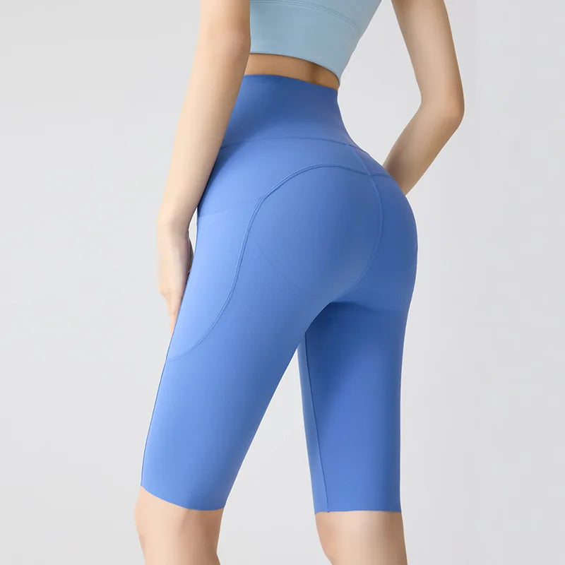 BIVIGAOS Summer Pocket Yoga Sharkskin Bicycle Shorts Women Thin High Waist Push Up Naked Feeling Sports Fitness Cycling Shorts