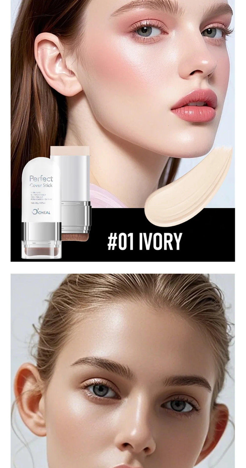 Thin and Comfortable Perfect Cover Stick Waterproof Instant Natural Concealer Foundation Stick with Brush Long-lasting