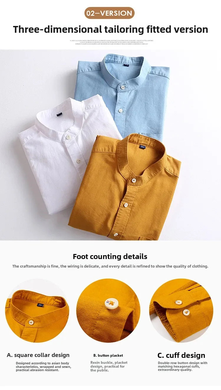2027 Cotton Stand-up Neck Oxford Spinning Anti-wrinkle Casual Spring Autumn New Men's Shirt Jackets Long Sleeve Shirt Men's