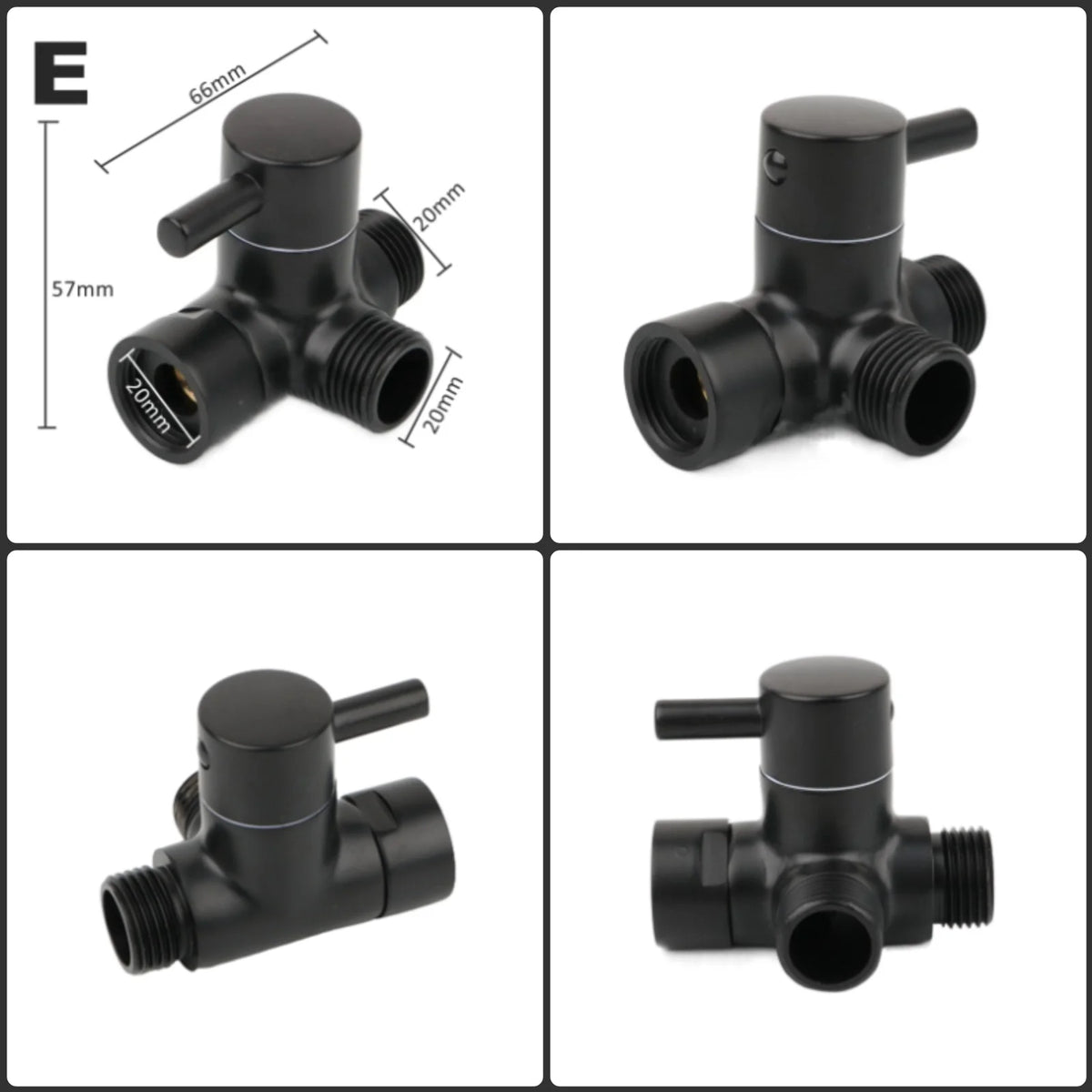 Black Brass Shower Arm Adapter G1/2’’ G3/4 Shower Diverter Valve For Handheld Shower Head Bathroom Kitchen Accessories