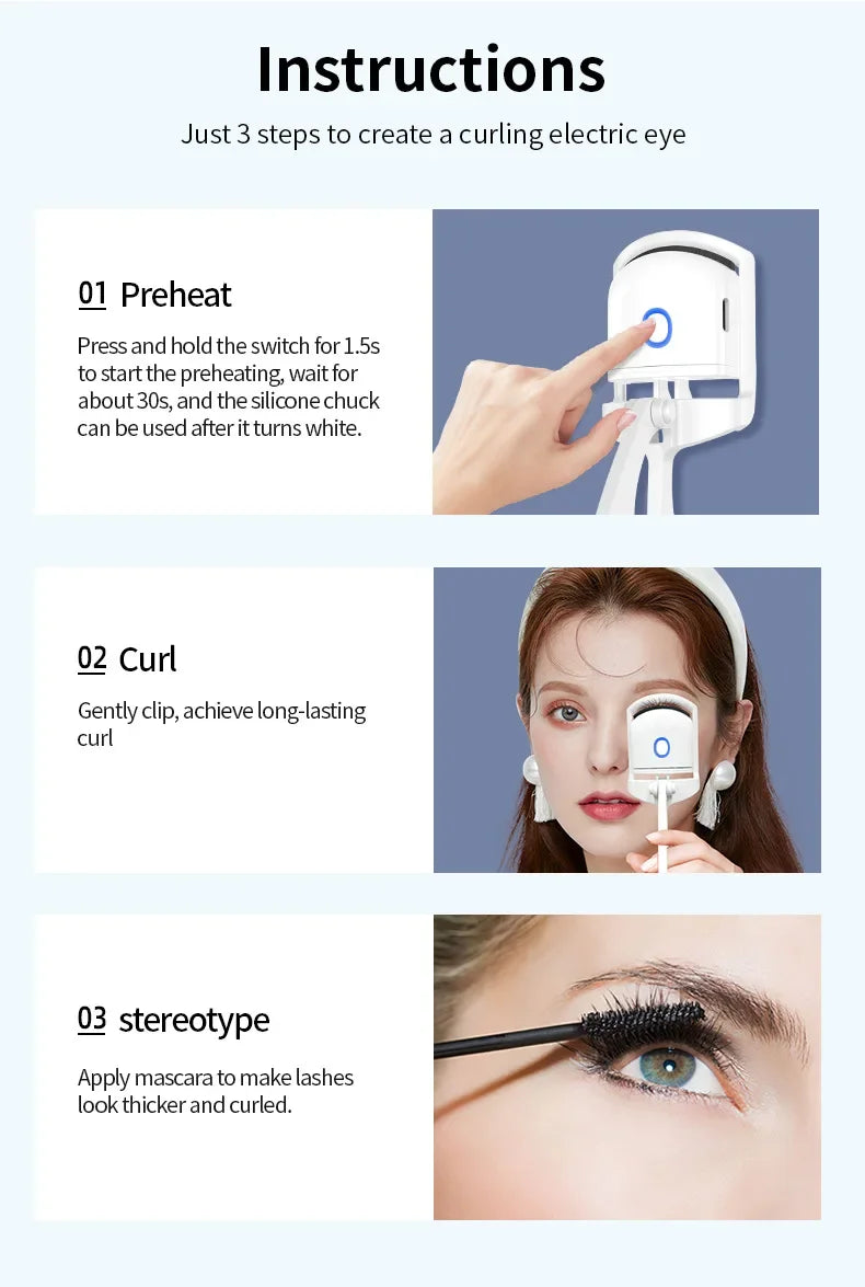Electric Heated Eyelash Curler USB Rechargeable, Long-Lasting Curl for Natural-Looking Lashes, for Daily Makeup Professional Use