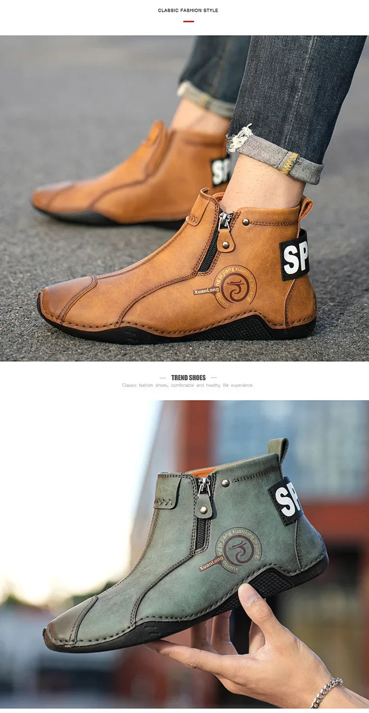 Autumn and Winter New Men's Short Boots British Classic Retro Flat Bottom Cotton Shoes Outdoor Business Sports Casual Shoes
