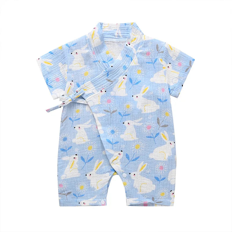 0-18M Summer Baby Girl Boys Clothing Rompers Jumpsuit Short-sleeved Floral Print Cute Soft Newborn Infant Baby Kimono Playwear