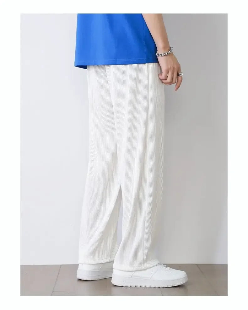 Summer White Casual Pants Men's Ice Silk Pants Men's Drape Floor Mop Pants Korean Straight Loose Wide Leg Long Pants