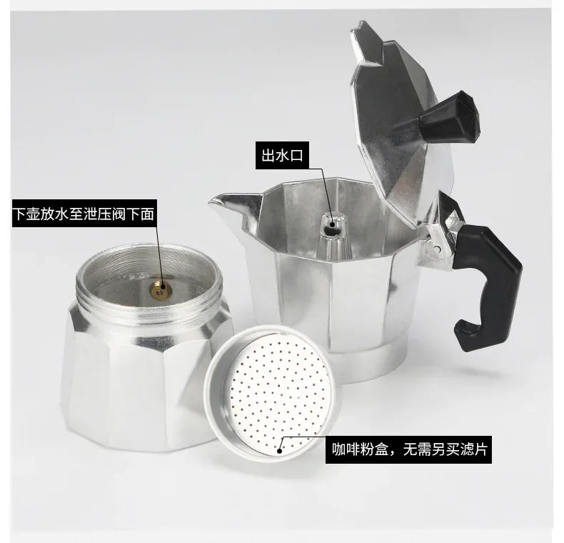 150 300 600 Aluminum Moka Pot with Electric Burner Stove Top Coffee Maker Espresso Percolator Mocha Kettle Heater Home Household