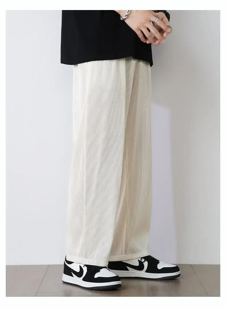 Summer White Casual Pants Men's Ice Silk Pants Men's Drape Floor Mop Pants Korean Straight Loose Wide Leg Long Pants