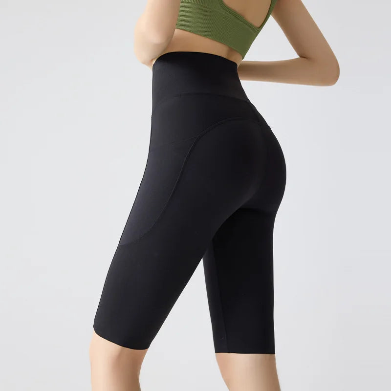 BIVIGAOS Summer Pocket Yoga Sharkskin Bicycle Shorts Women Thin High Waist Push Up Naked Feeling Sports Fitness Cycling Shorts
