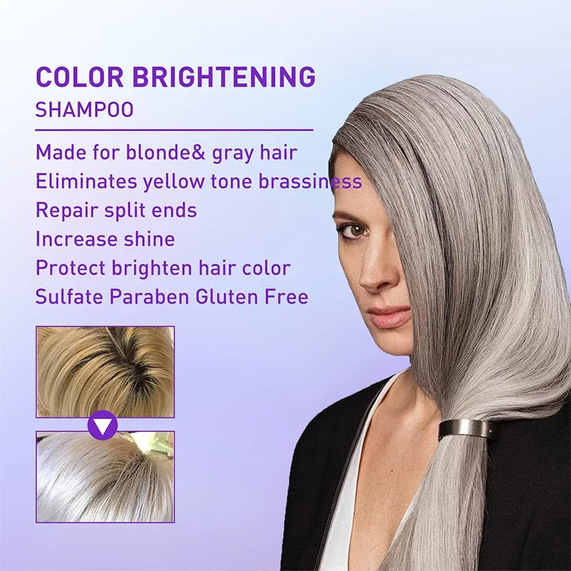 30ML Gray Color Fixing Hair Dye Shampoo Cover Gray Hair Fade Yellow After Bleach Hair Shampoo Non-irritating Purple Shampoo