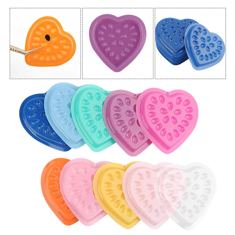 100 pcs Disposable Pvc Heart Shape Flower Holder Sticker Lash Glue Adhesive Pallet For Women Eyelash Extension Makeup Tools
