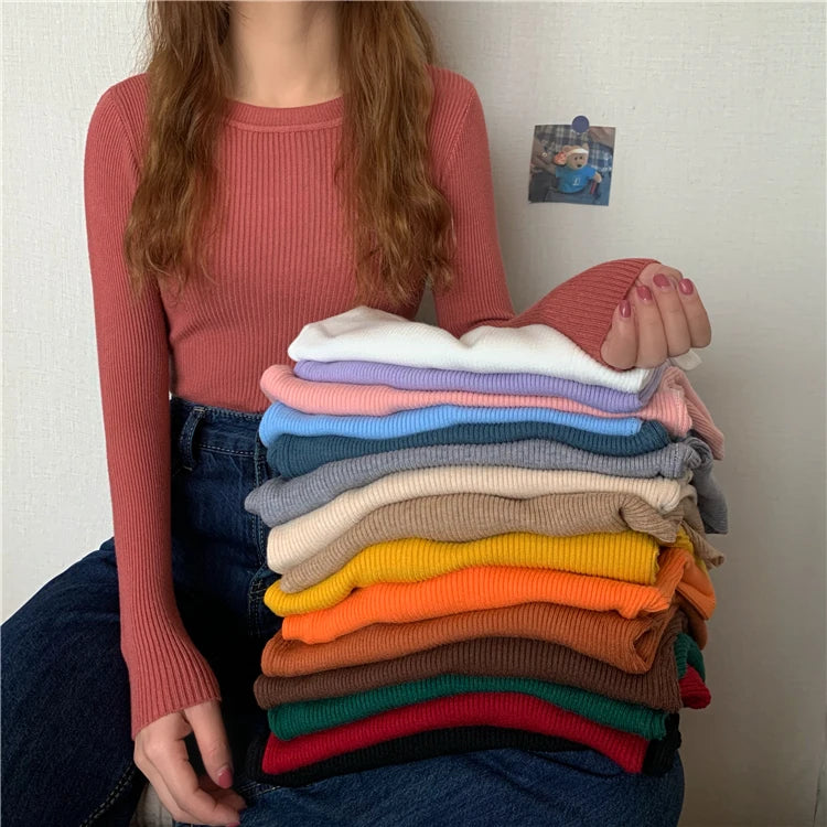 2026 Basic Tops Women Sweater Autumn Winter Long Sleeve Pullover Fashion O-neck Elastic Female Winter Solid Knitted Jumper